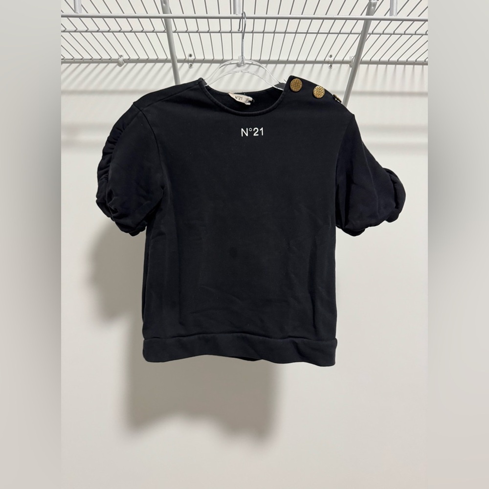 Nº21 Kids Black Puff Sleeve Sweatshirt with Gold Accents Size 14 Years